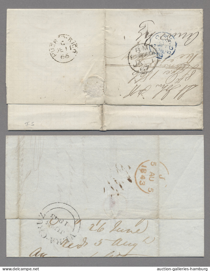 Transatlantikmail: Um 1860, neun Briefe, neben USA auch Puerto Rico, Panama, Ver