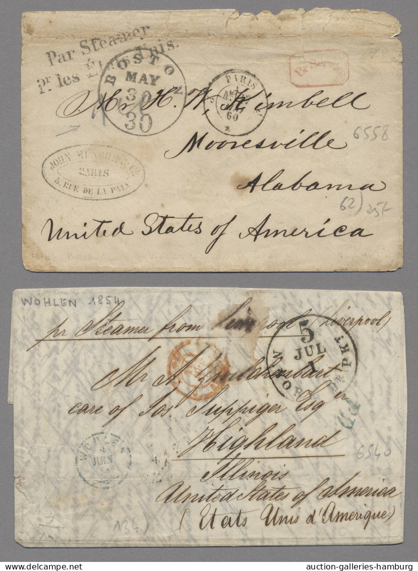 Transatlantikmail: Um 1860, neun Briefe, neben USA auch Puerto Rico, Panama, Ver