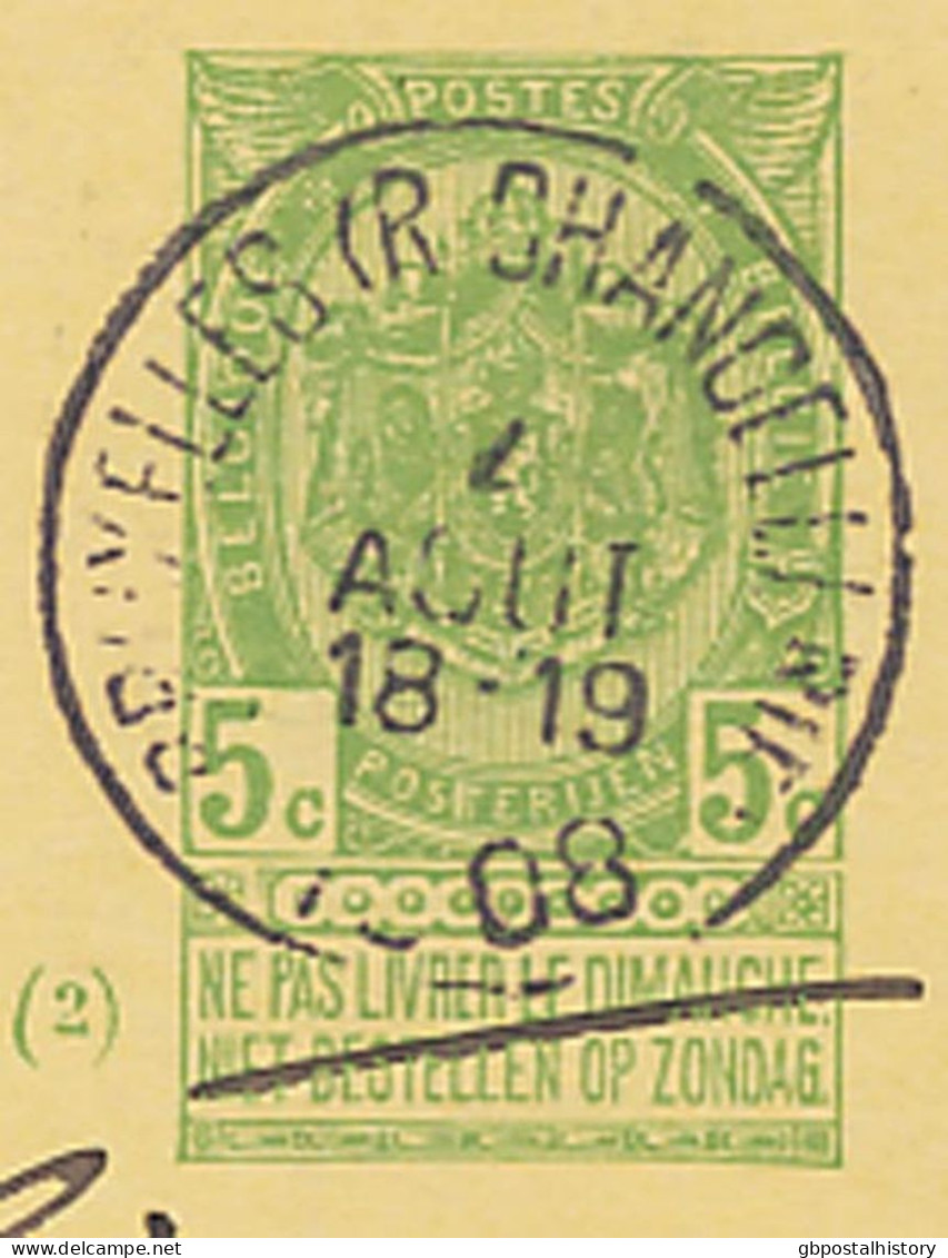 BELGIEN 1908 Wappen 5C Postkarte Mit K1 "BRUXELLES (R CHANCELL/rue)" UNTERFRANKIERTER INLANDSKARTE Nach TURIN, ITALIEN - - Non Classés