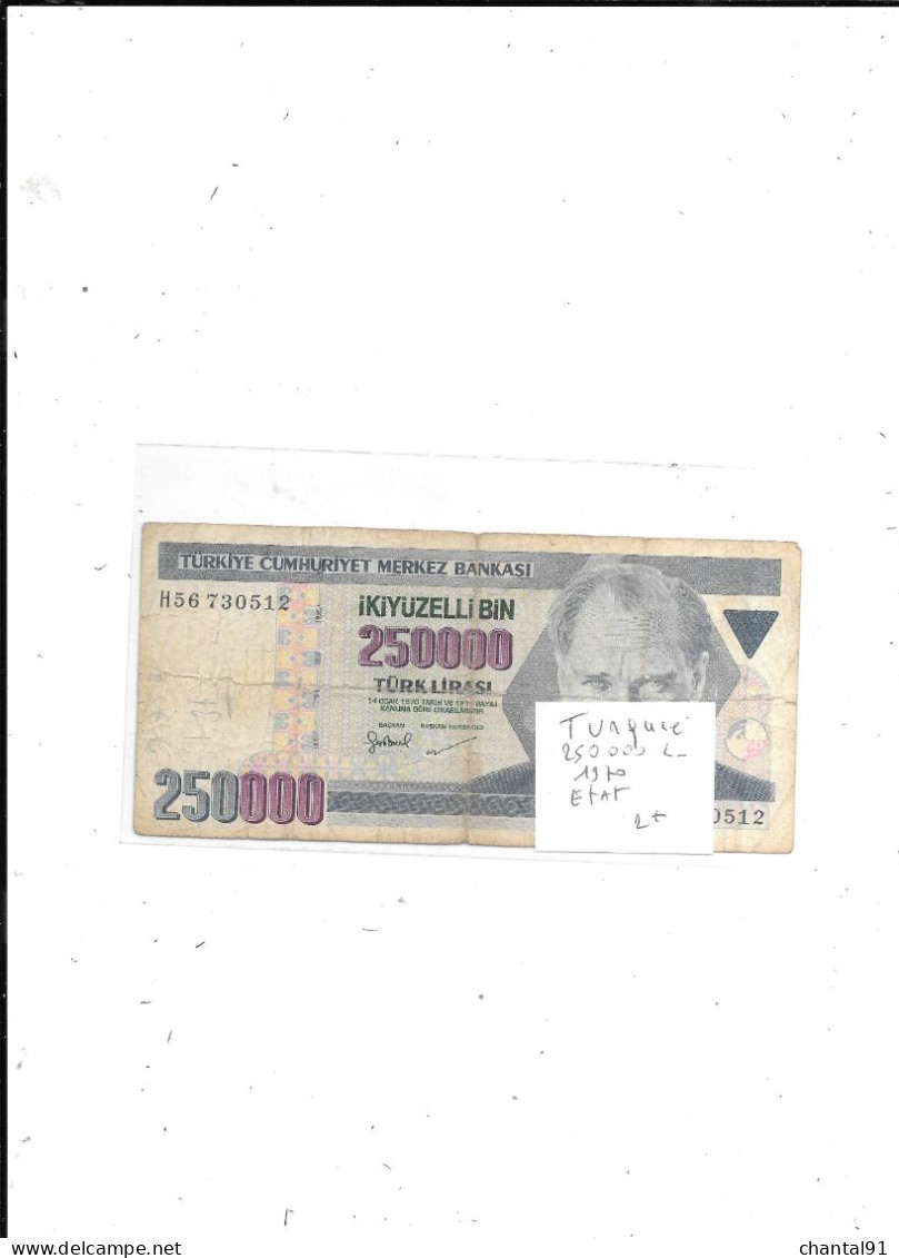 TURQUIE BILLET 250 000 LIRES 1970 ETAT - Turkey