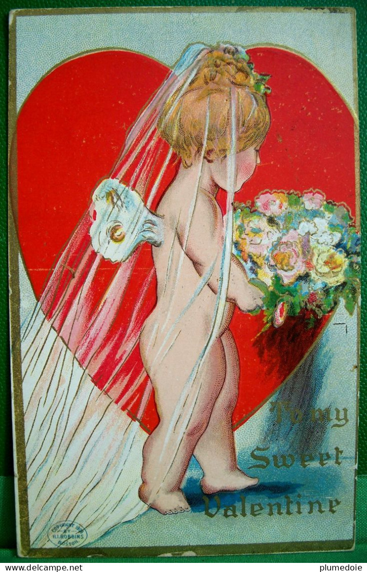 Cpa  ST VALENTIN PETIT ANGE FILLE Déguisée En MARIEE, VOILE COEUR  ,1909  BRIDE CUPID NUDE ANGEL GIRL TO MY VALENTINE - Valentine's Day