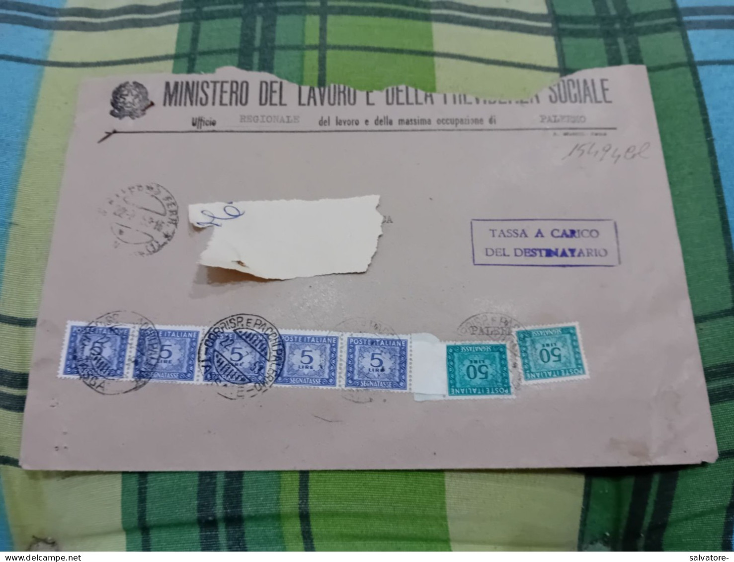 LETTERA CON STRISCIA 5 SEGNATASSE LIRE 5 + 50 LIRE + 50 LIRE- 1953 - Portomarken