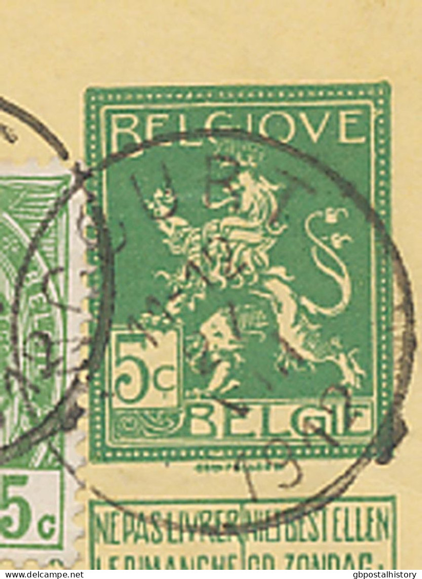 BELGIEN 1912 Löwe 5C Postkarte M 5C Wappen Als Zusatzfrankatur Mit Seltene K1 "INCOURT" N AMSTERDAM, ABART: Wertstempel - Non Classés