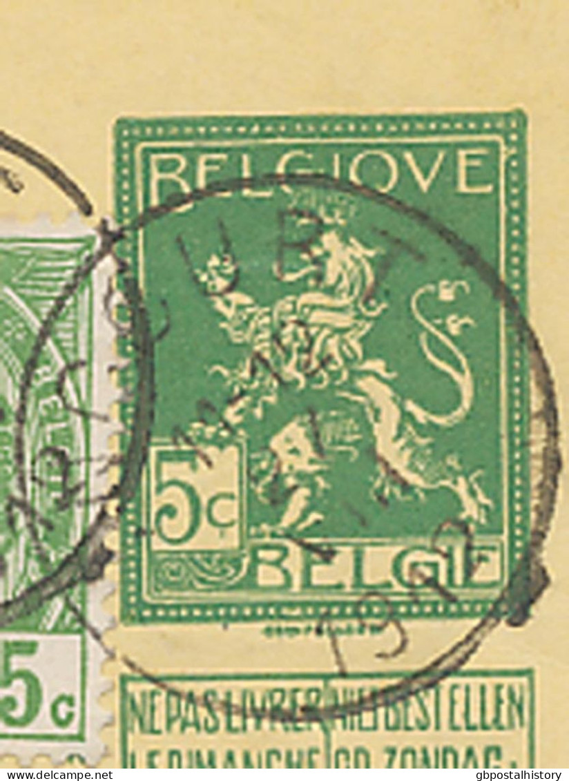 BELGIEN 1912 Löwe 5C Postkarte M 5C Wappen Als Zusatzfrankatur Mit Seltene K1 "INCOURT" N AMSTERDAM, ABART: Wertstempel - Non Classificati