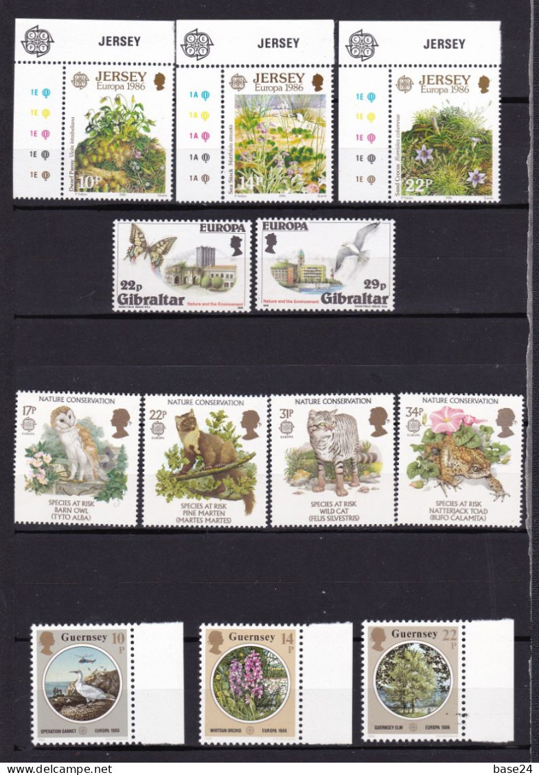 1986 EUROPA CEPT EUROPE Gibraltar, Jersey, Guernsey, Great Britain 4 Serie MNH** Conservazione Della Natura, Nature - 1986