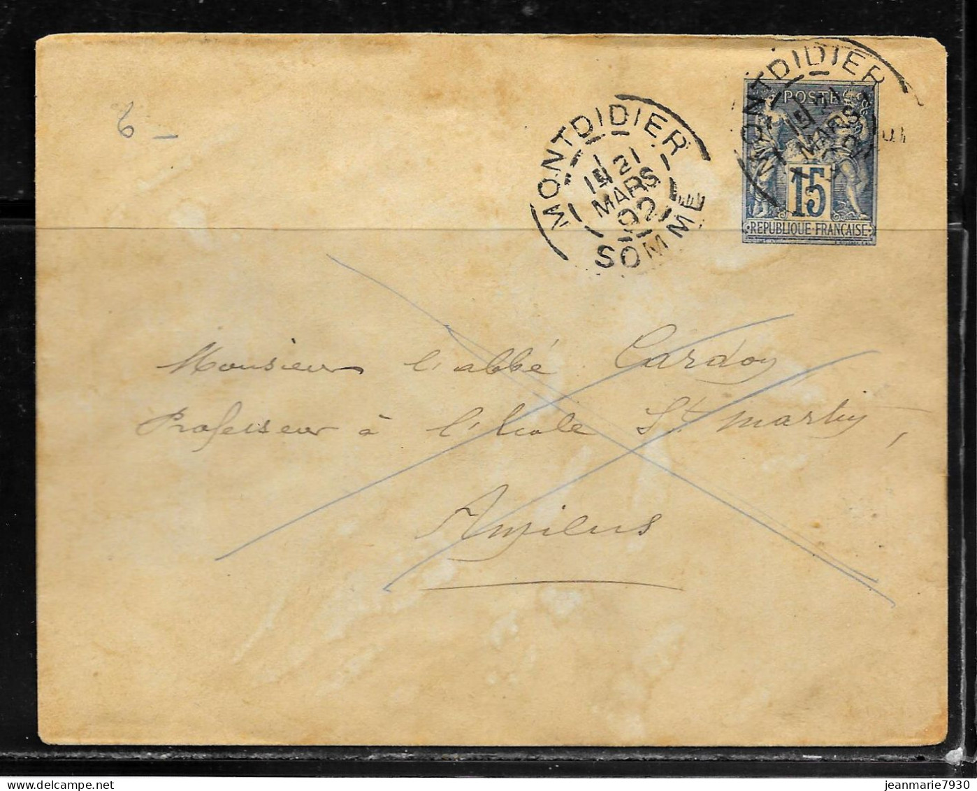 1E73 - ENTIER SAGE SUR LETTRE DE MONTDIDIER DU 21/03/1892 - Buste Ristampe (ante 1955)