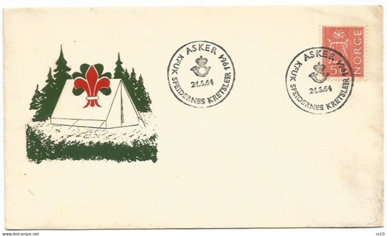 Scout Explorers Camp In Norway - Special Cachet Asker 24jun1964 On Official CV - Covers & Documents