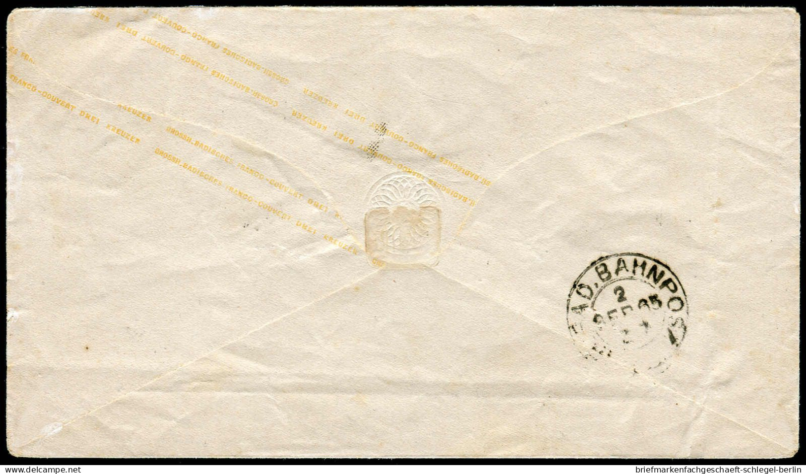 Altdeutschland Baden, 1865, U 9 A, Brief - Enteros Postales