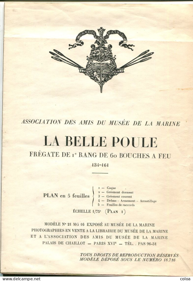 Association Des Amis Du Musée De La Marine Maquette La Belle Poule Plan En 5 Feuilles 1/75° - Other Plans