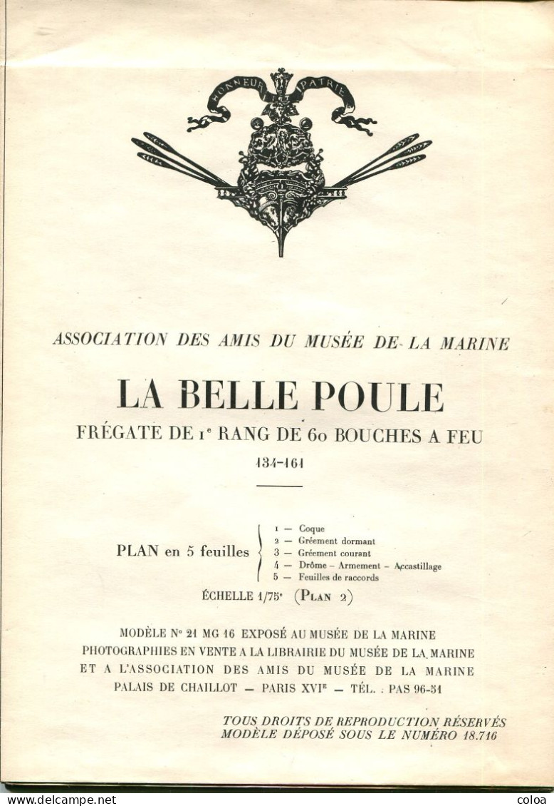 Association Des Amis Du Musée De La Marine Maquette La Belle Poule Plan En 5 Feuilles 1/75° - Other Plans