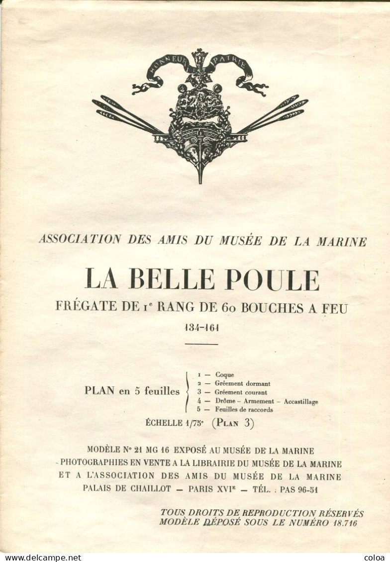 Association Des Amis Du Musée De La Marine Maquette La Belle Poule Plan En 5 Feuilles 1/75° - Otros Planes