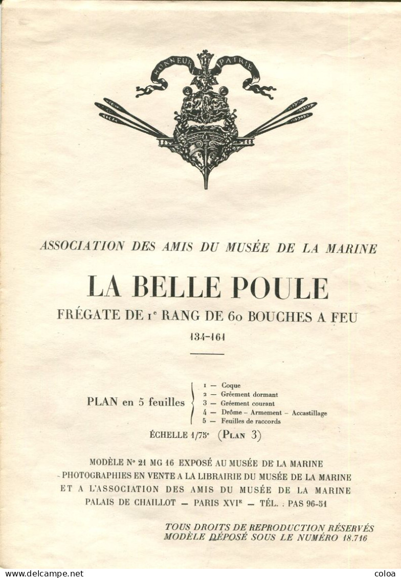 Association Des Amis Du Musée De La Marine Maquette La Belle Poule Plan En 5 Feuilles 1/75° - Andere Pläne