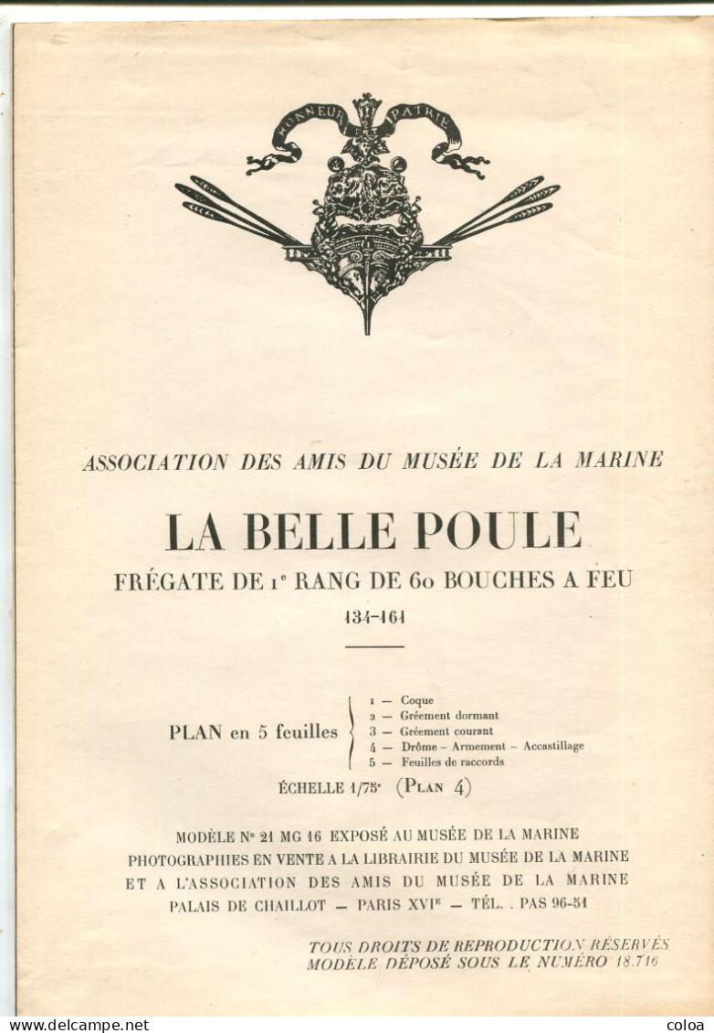 Association des Amis du Musée de la Marine Maquette La Belle Poule Plan en 5 feuilles 1/75°