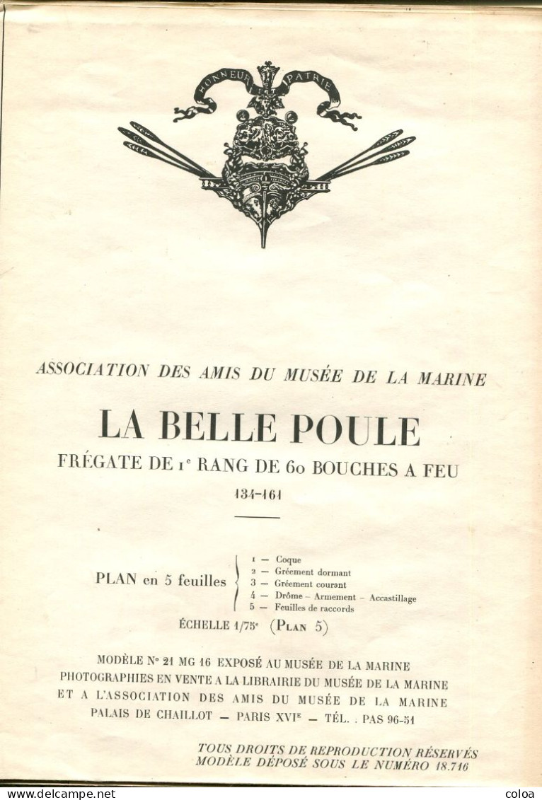 Association des Amis du Musée de la Marine Maquette La Belle Poule Plan en 5 feuilles 1/75°