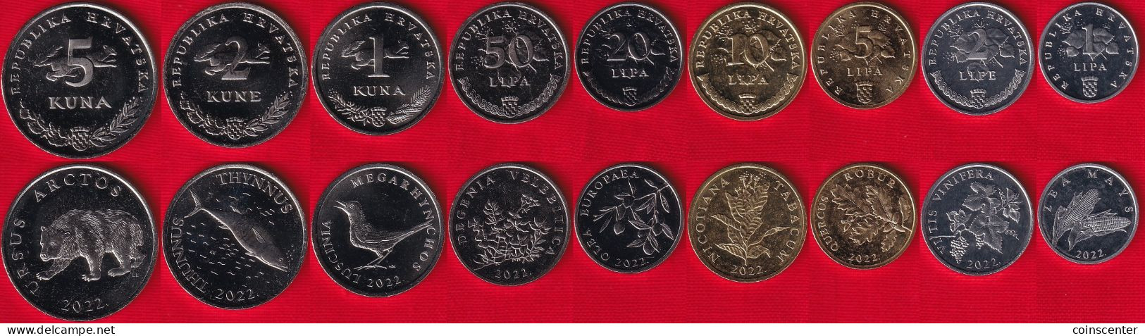 Croatia Set Of 9 Coins: 1 Lipa - 5 Kuna 2022 UNC - Croatia