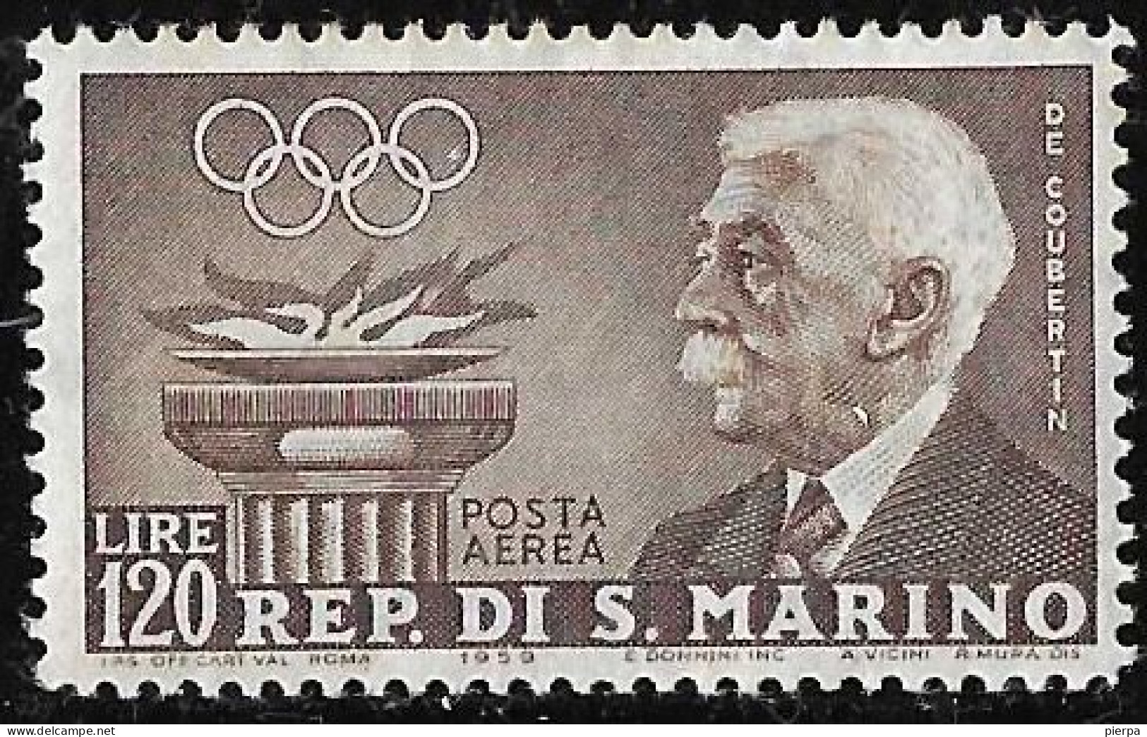 SAN MARINO - 1959 - POSTA AEREA - PIERRE DE COUBERTAIN - NUOVO MNH** ( YVERT AV 116- MICHEL 617  - SS A 127) - Luftpost