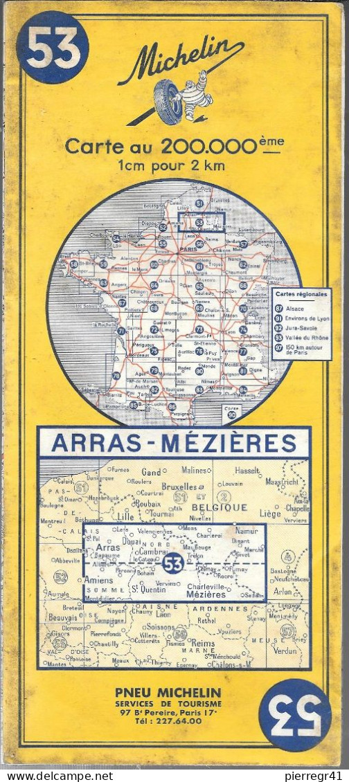 CARTE-ROUTIERE-MICHELIN-N °53-1967-ARRAS-MEZIERES-Imprim Dechaux-BE ETAT-Pas De Plis Coupés - Strassenkarten