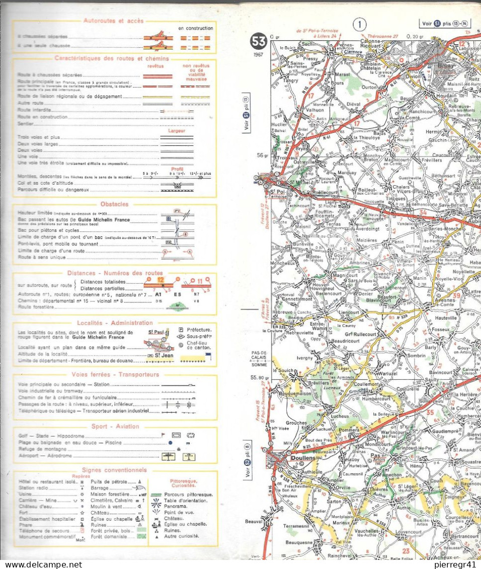 CARTE-ROUTIERE-MICHELIN-N °53-1967-ARRAS-MEZIERES-Imprim Dechaux-BE ETAT-Pas De Plis Coupés - Cartes Routières