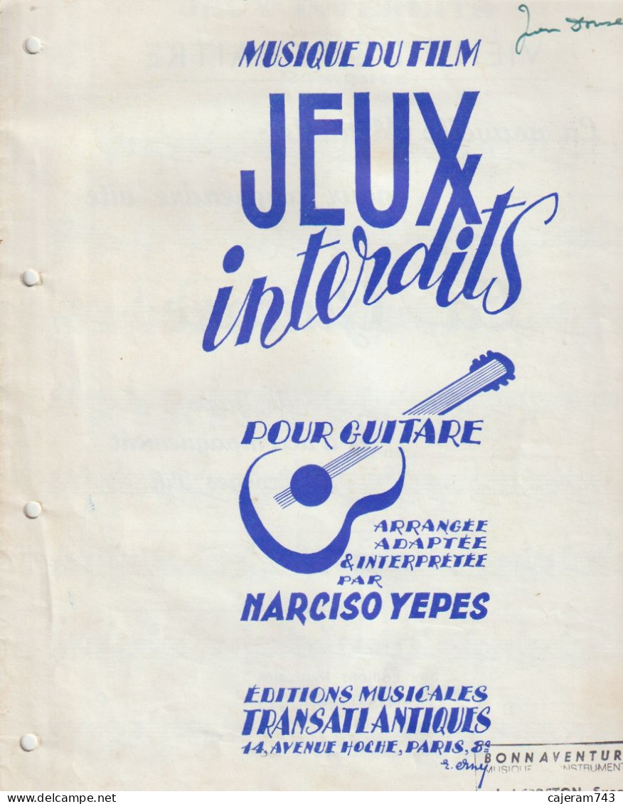 Partition : Musique Du Film - JEUX INTERDITS - Pour Guitare Par NARCISO YEPES - Música De Películas