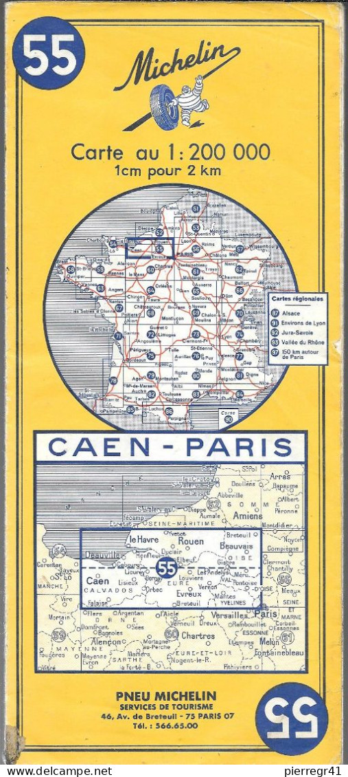CARTE-ROUTIERE-MICHELIN-N °55-1971-11é Ed-CAEN-PARIS-Imprim Dechaux-BE ETAT-Pas De Plis Coupés - Strassenkarten