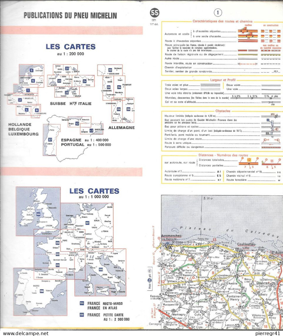 CARTE-ROUTIERE-MICHELIN-N °55-1971-11é Ed-CAEN-PARIS-Imprim Dechaux-BE ETAT-Pas De Plis Coupés - Strassenkarten