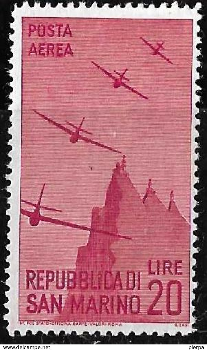 SAN MARINO - 1946 - POSTA AEREA - AEREI LIRE 20 - NUOVO MNH** ( YVERT AV 49- MICHEL 346  - SS A57) - Luftpost