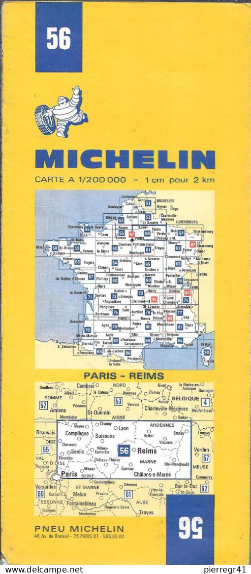 CARTE-ROUTIERE-MICHELIN-N °56-1972-11e Edi-PARIS-REIMS--TBE ETAT-Pas De Plis Coupés - Strassenkarten