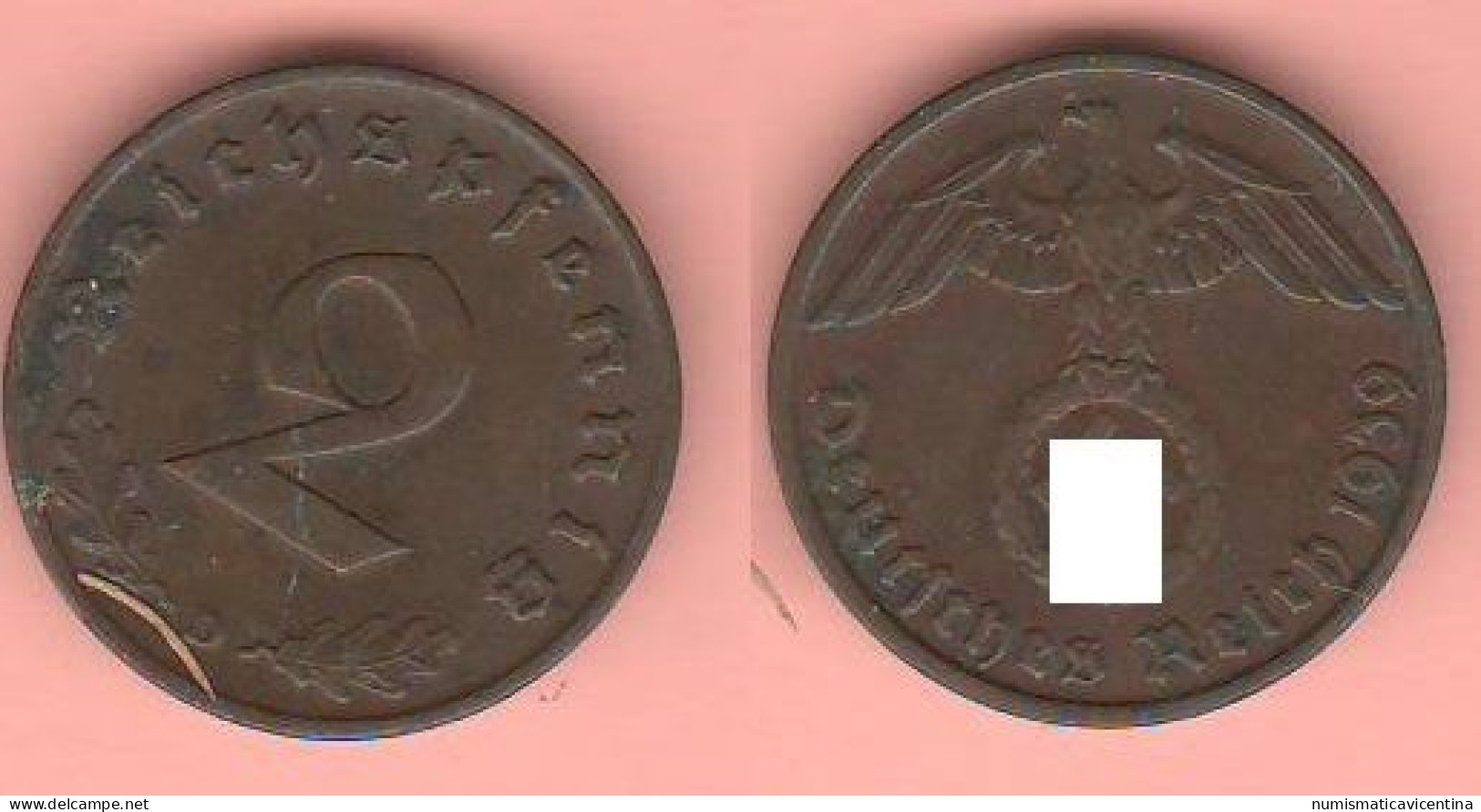 Germania 2 Reichspfenning 1939 D Mint Germany Allemagne Bronze Coin - 2 Reichspfennig