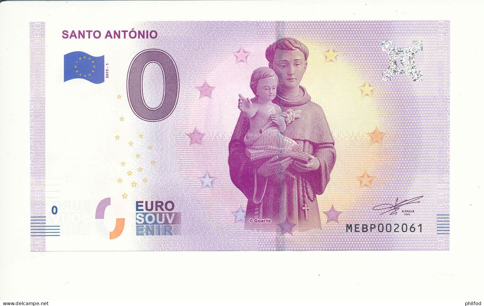 Billet Touristique 0 Euro - SANTO ANTÓNIO - MEBP- 2019-1 - N° 2061 - Other & Unclassified
