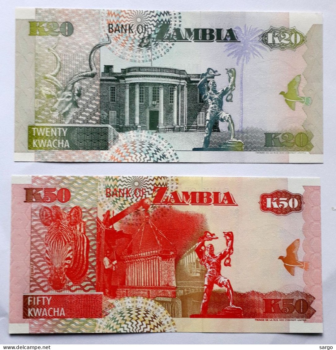 ZAMBIA - 20,50 KWACHA - P 36, P 37 (1992)  - UNC - PCS 2 - BANKNOTES - PAPER MONEY - CARTAMONETA - - Zambia