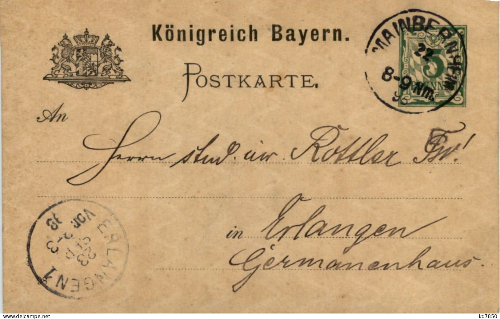 Ganzsache Mainbernheim 1898 - Kitzingen