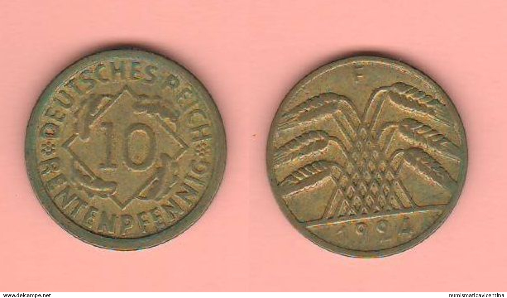 Germania 10 Rentenpfennig 1924 F Mint Germany Allemagne Weimar Republic  Aluminum Bronze Coin - 10 Renten- & 10 Reichspfennig