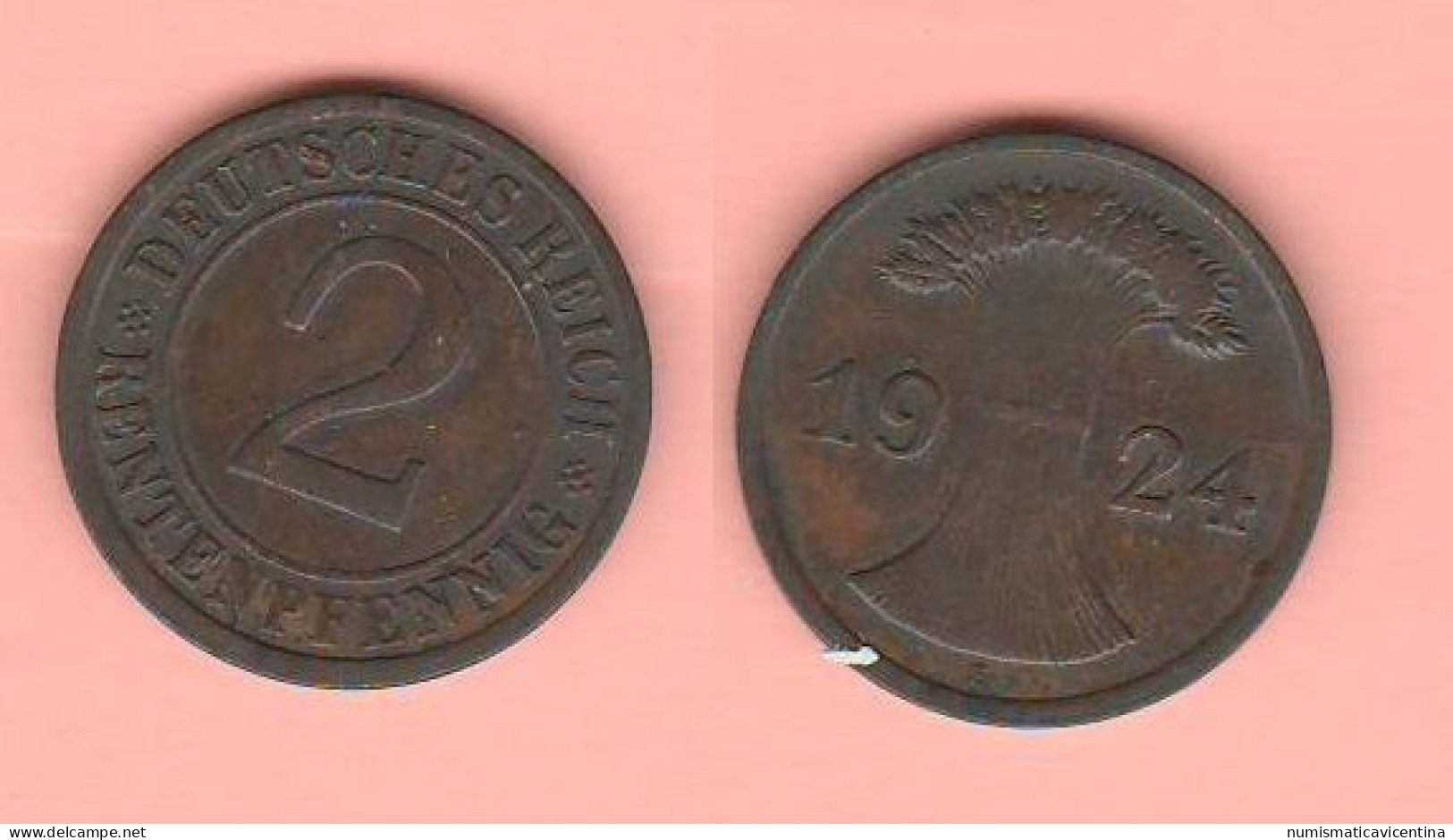 Germania 2 Rentenpfennig 1924 E Mint Germany Allemagne Weimar Republic Bronze Coin - 2 Renten- & 2 Reichspfennig