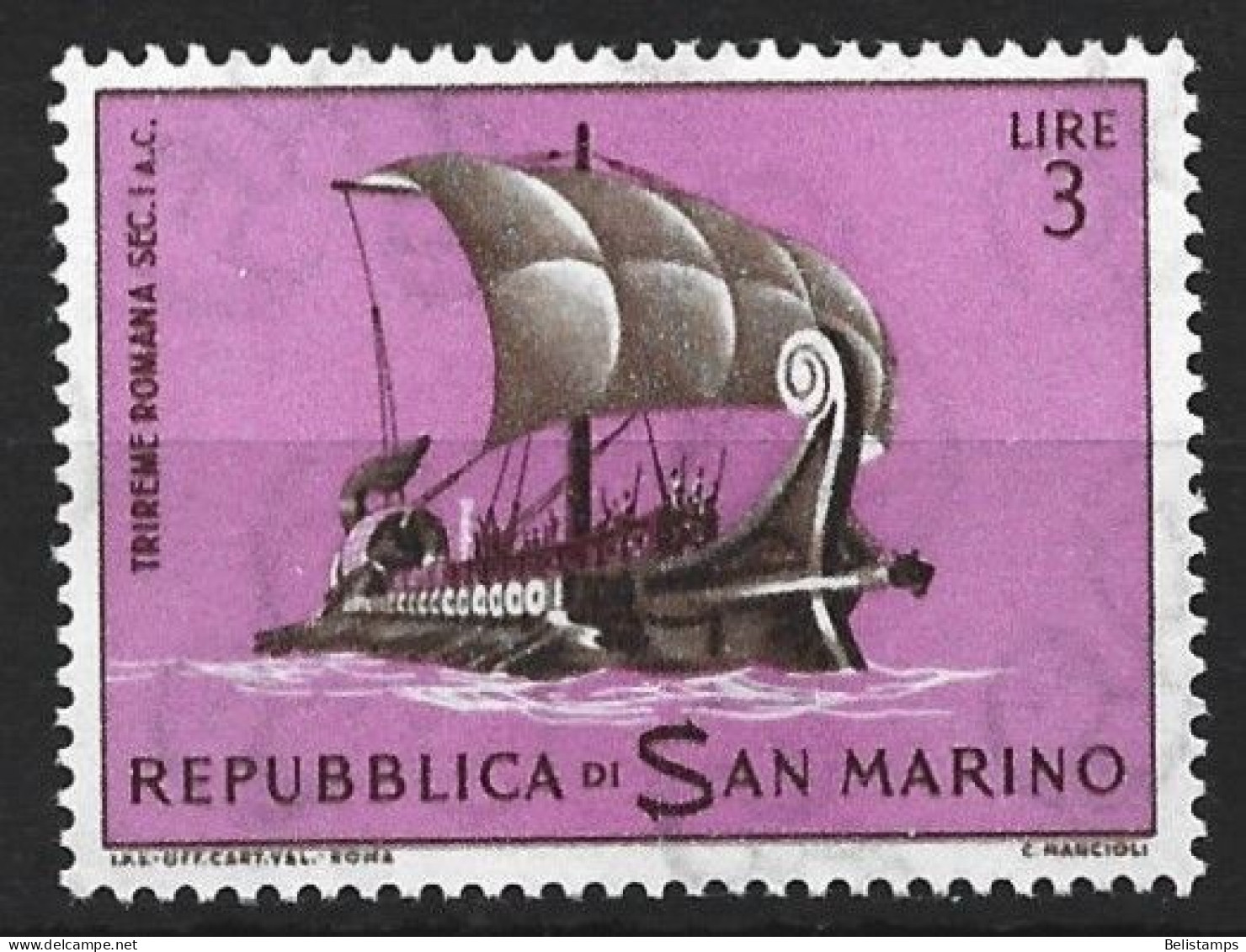 San Marino 1963. Scott #542 (MH) Ancient Ship, Roman Galley - Neufs