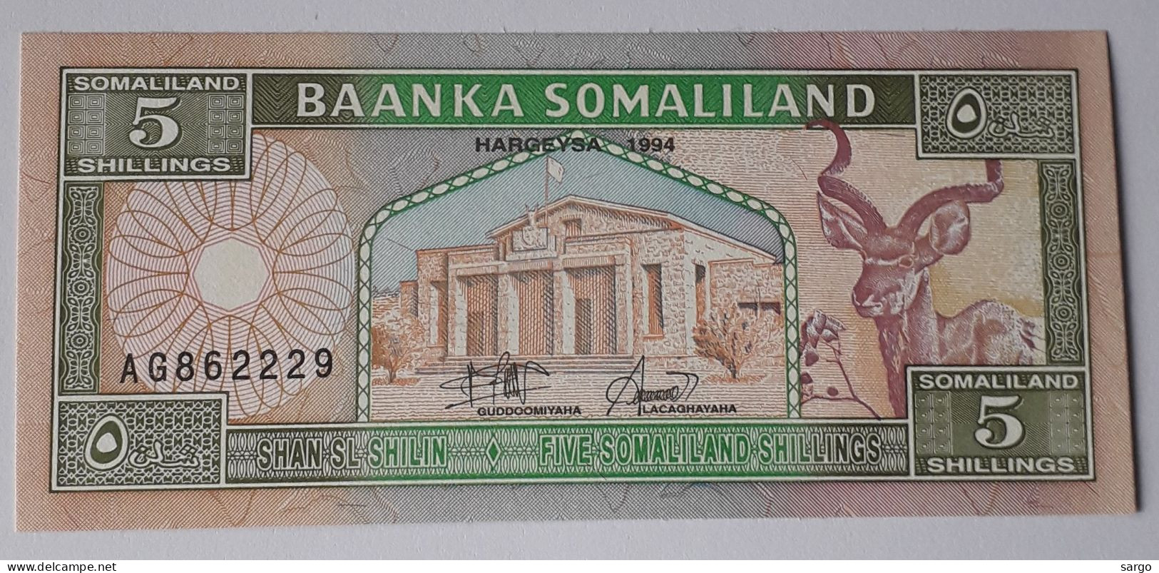 SOMALILAND - SOMALIA  - 5 SHILLINGS - P 1  (1994)  - UNC -  BANKNOTES - PAPER MONEY - CARTAMONETA - - Somalië