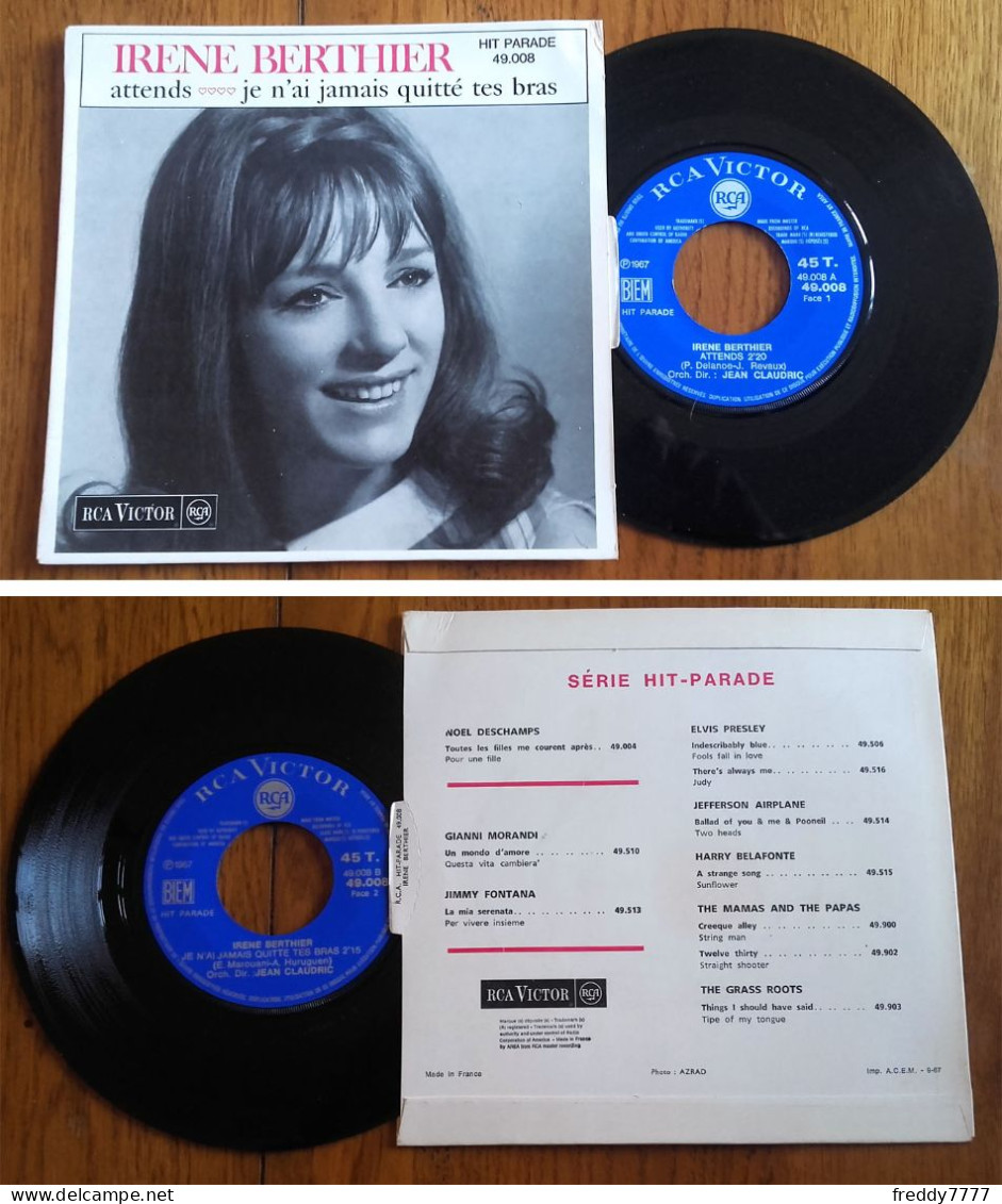 RARE French SP 45t RPM BIEM (7") IRENE BERTHIER «Attends» (Lang, 9-1967) - Collector's Editions