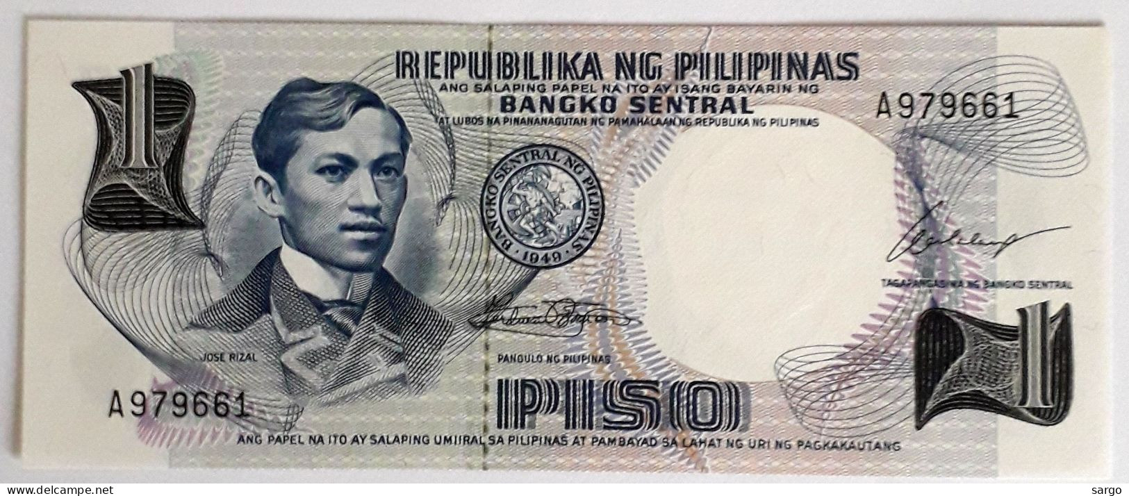 PHILIPPINES  - 1 PISO  - P 142 (1969) - UNC - BANKNOTES - PAPER MONEY - CARTAMONETA - - Filippine