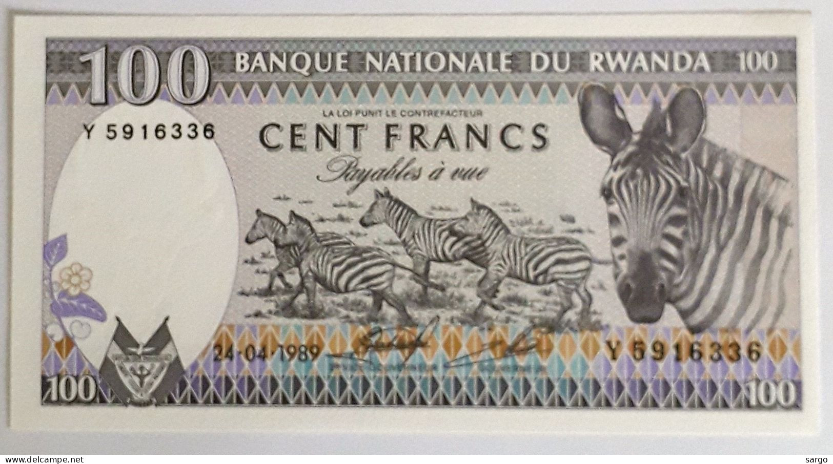 RWANDA - 100 FRANCS - 1989 - UNC - P 19 - BANKNOTES - PAPER MONEY - CARTAMONETA - - Ruanda