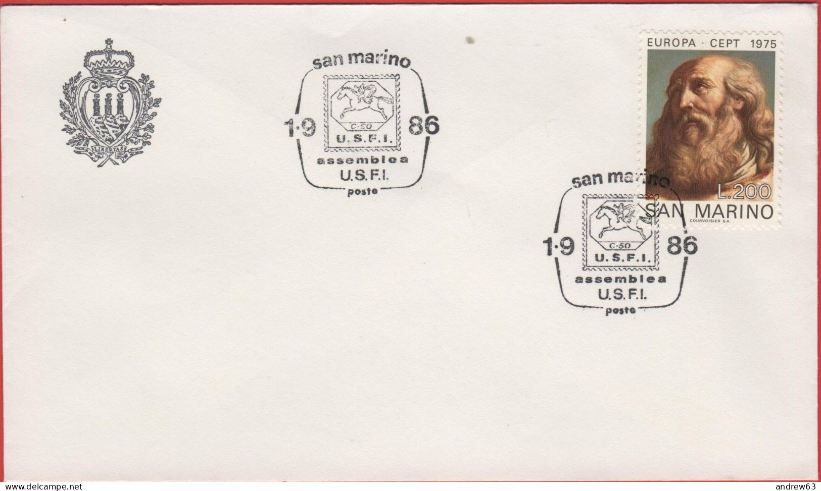 Repubblica Di San Marino - 1986 - 200 Europa Cept + Annullo Assemblea U.S.F.I. - Lettres & Documents