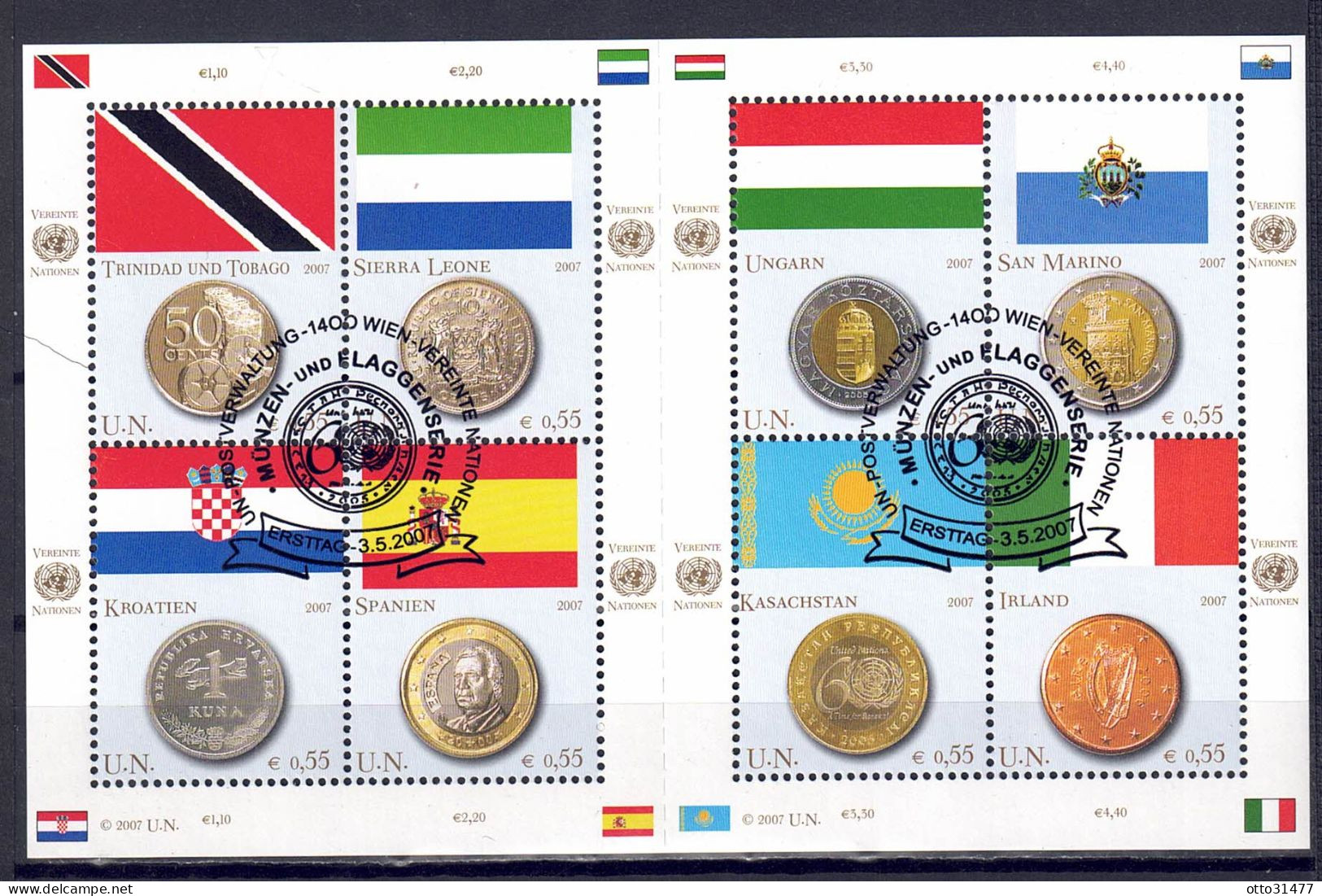 UNO Wien 2007 - Flaggen Und Münzen, Nr. 489 - 496 Im Klb., Gestempelt / Used - Oblitérés