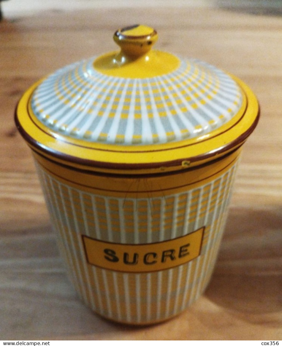 RARE Série De 6 Pots A Epices B.B.FRERES N 12506 Jaune A Rayures Blanche Tollé Emmaillées Des Année 1920 - Popular Art