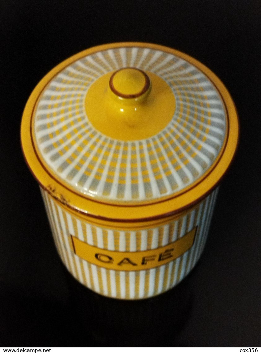 RARE Série de 6 pots a Epices B.B.FRERES N 12506 Jaune a Rayures Blanche tollé Emmaillées des Année 1920