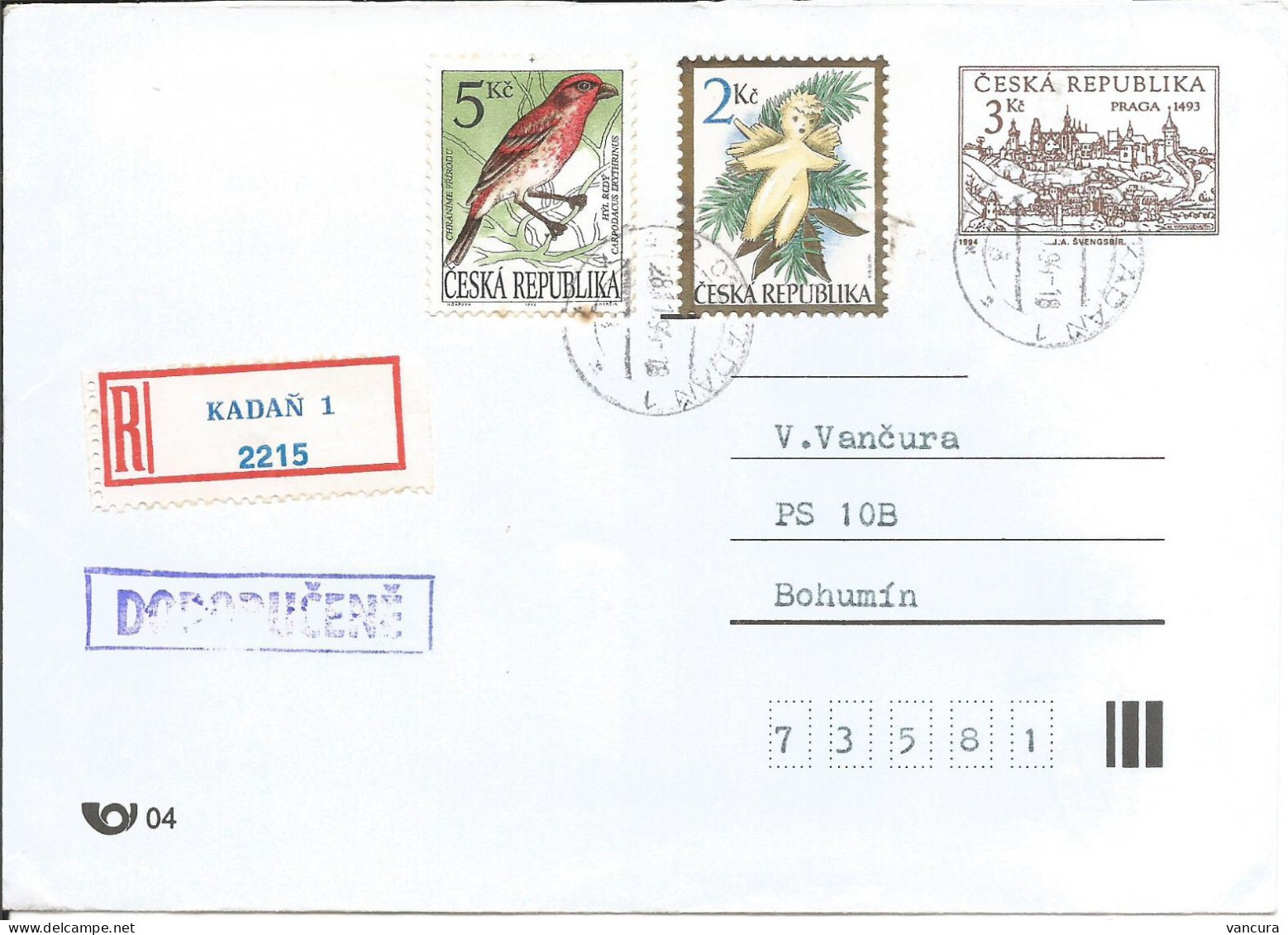 COB 1 A Czech Republic  Prague Of Wolgemuth 1994 R 2215 Used In Kadan/Kaaden - Enveloppes