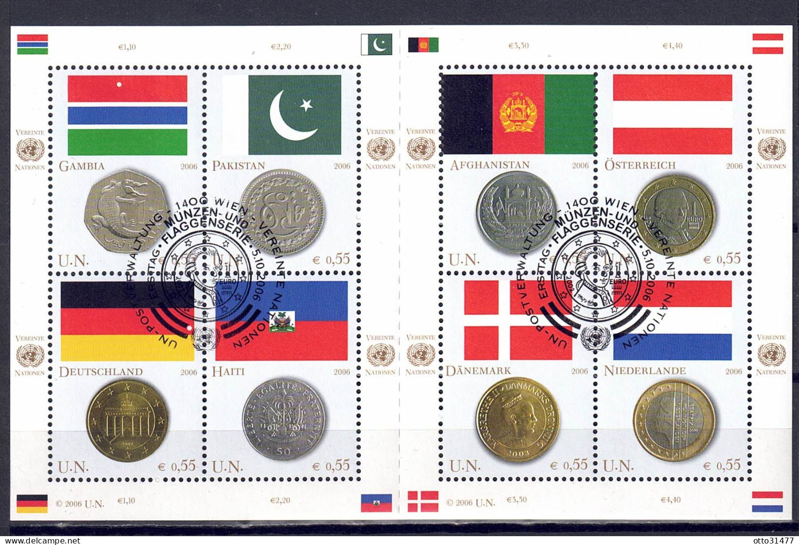 UNO Wien 2006 - Flaggen Und Münzen, Nr. 477 - 484 Im Klb., Gestempelt / Used - Used Stamps