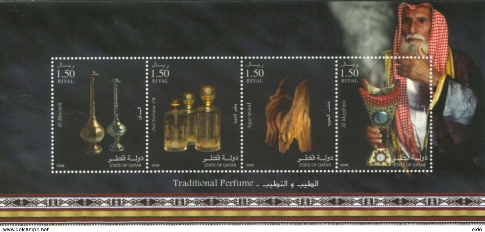 QATAR  -  2008, MINIATURE STAMPS SHEET OF TRADITIONAL PERFUME, UMM (**). - Qatar