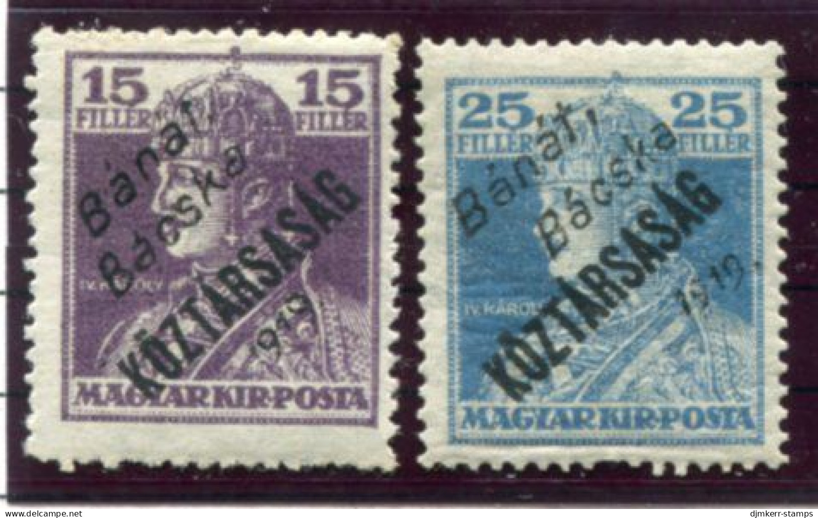 BANAT BACSKA 1919 Overprint On Karl With Köztarsasag MNH / **.  Michel 37-38 - Banat-Bacska