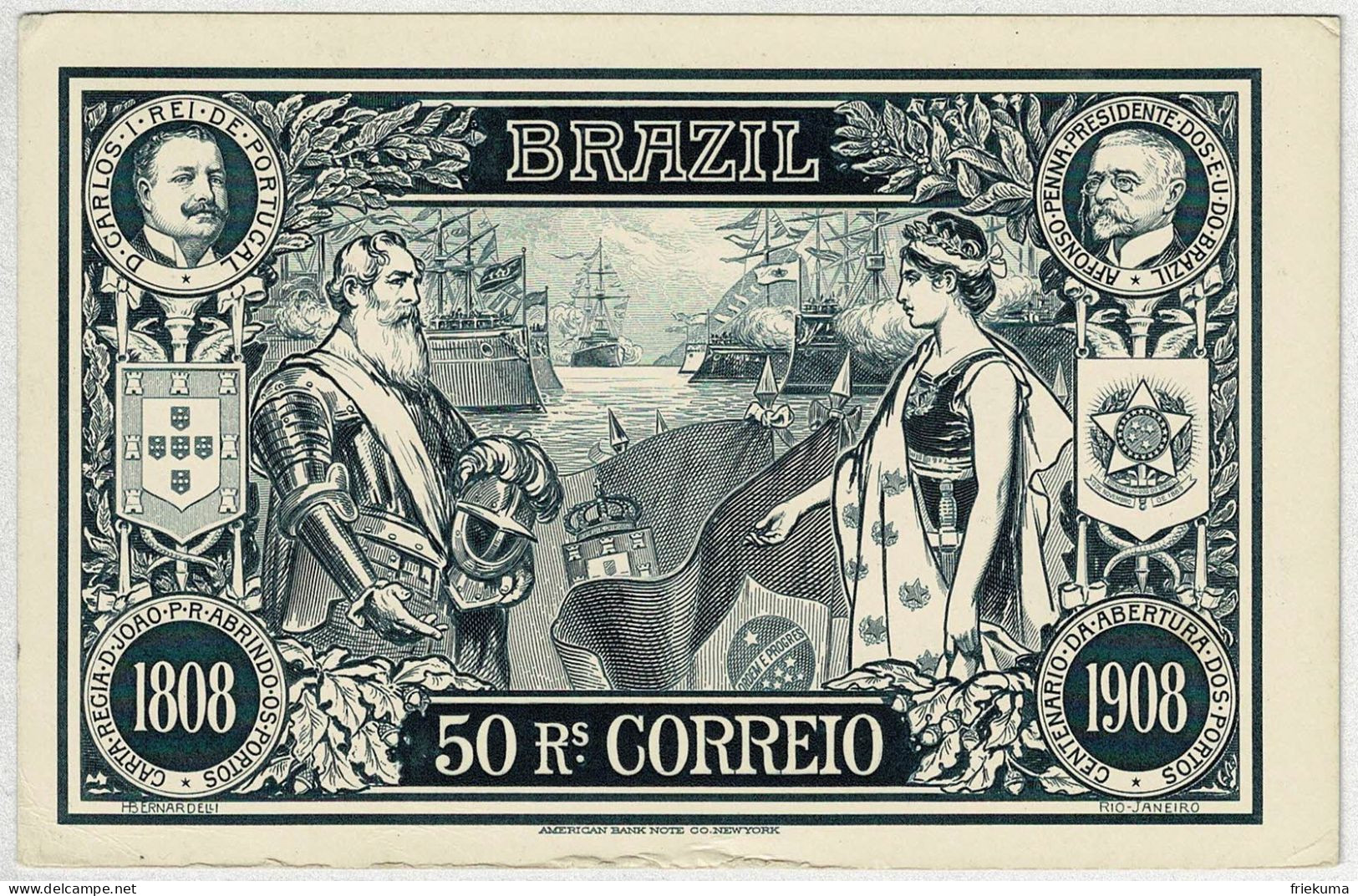 Brasilien / Brasil 1908, Bilhete Postal Exp. Maritima Pernambuco - Cannstadt (Deutschland), Abertura Dos Portos - Entiers Postaux