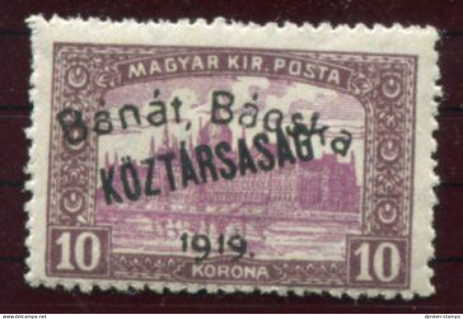 BANAT BACSKA 1919 Overprint On Parliament 10 Kr, With Köztarsasag MH / *.  Michel 35 - Banat-Bacska