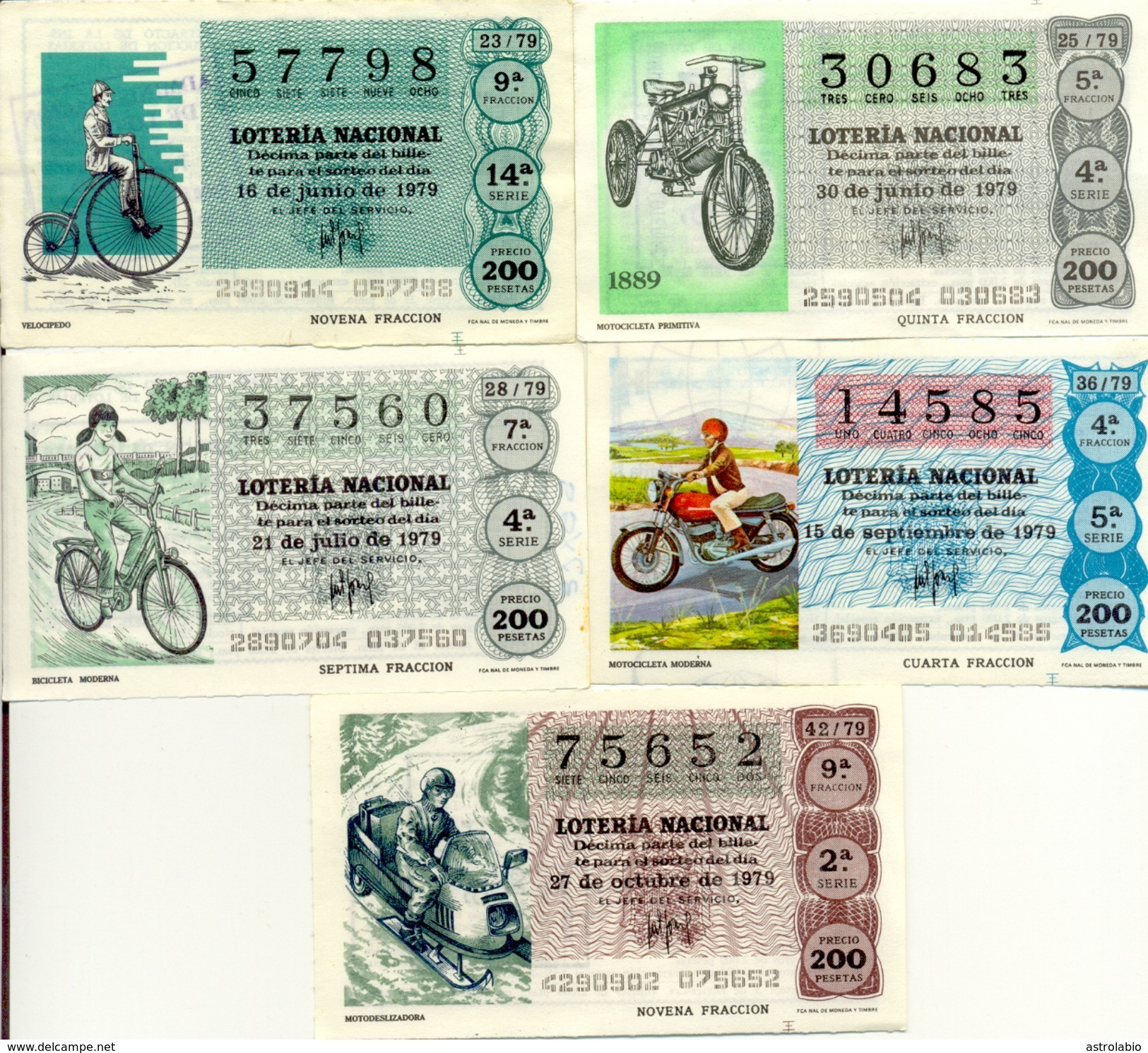 Classe Ouverte " Bicyclettes ", (Loteria Nacional De España) 5 Differents - Motos