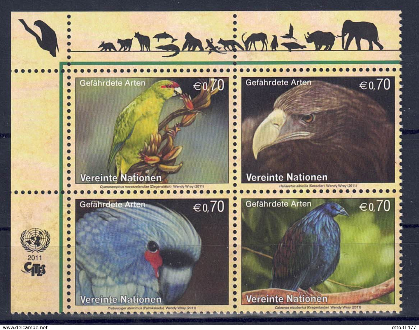 UNO Wien 2011 - Gefährdete Arten (XIX) - Vögel, Nr. 732 - 735, Postfrisch ** / MNH - Nuevos